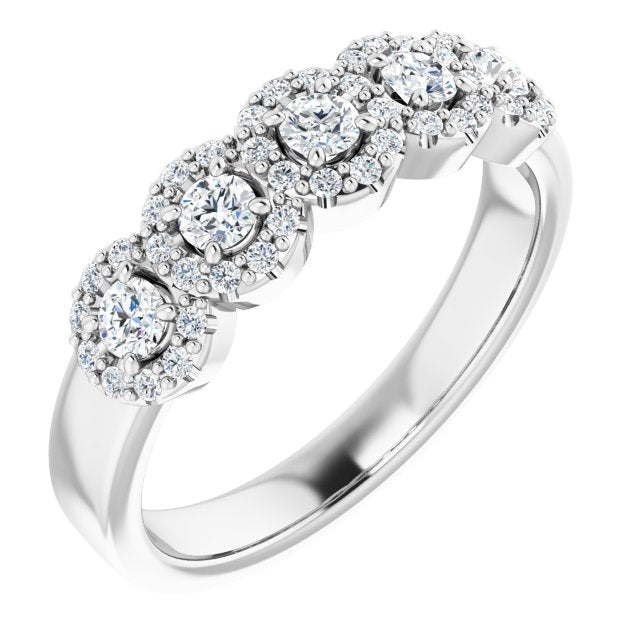 0.50 ct. Round Cut Diamond 5 Stone Halo Wedding Band-VIRABYANI